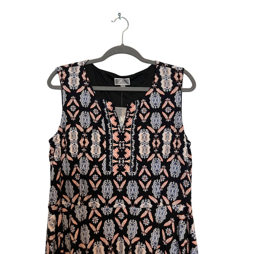 JM Collection Botanic Beauty Petite Fleur Sleeveless Dress L Black/Orange - Picture 6 of 6